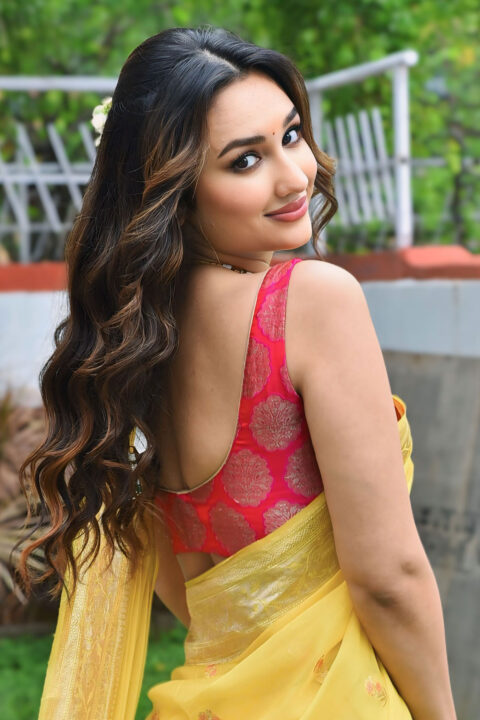 Akanksha Sharma in Saree Glamour at Laila Opening
