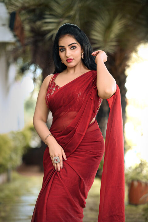 Malavika Menon in red Saree Looks