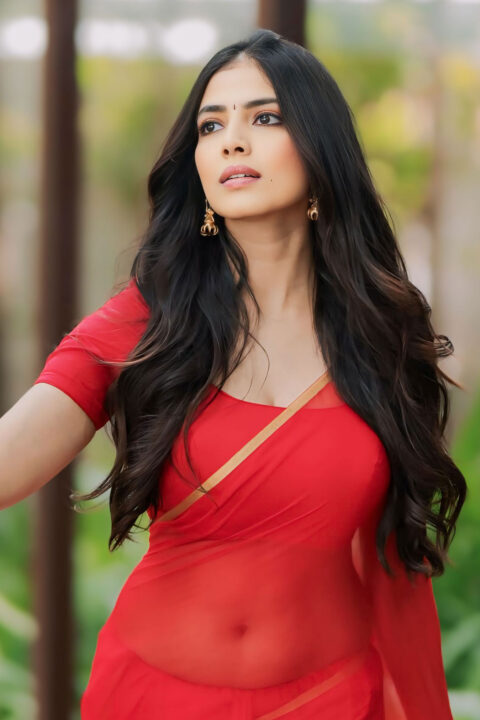 Malavika Mohanan navel photos in Red Saree