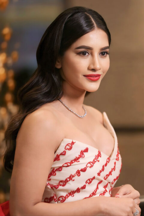 Nabha Natesh in Elegant Off-Shoulder White Gown