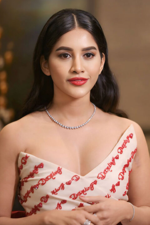 Nabha Natesh in Gorgeous White Off-Shoulder Gown