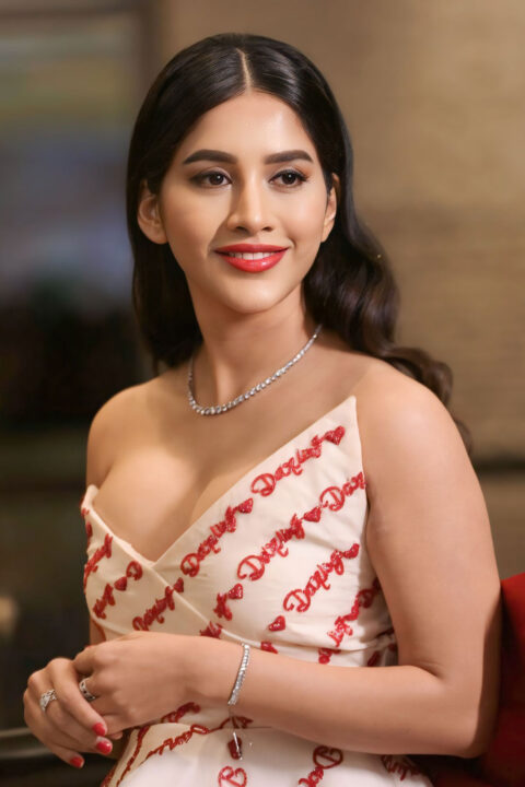 Nabha Natesh Elegant White Gown at Darling Event