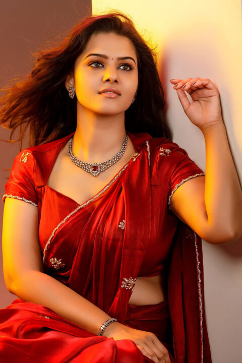 Swasthika Krishnan in Ravishing Red Saree Look