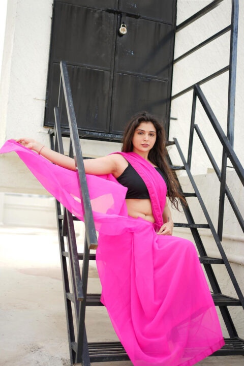 Vedvika Soni sexy navel  in Pink Saree Photos