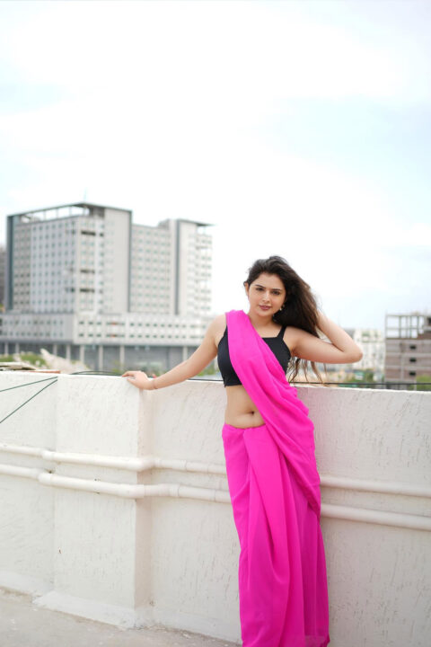 Vedvika Soni Hot navel in Pink Saree Shoot