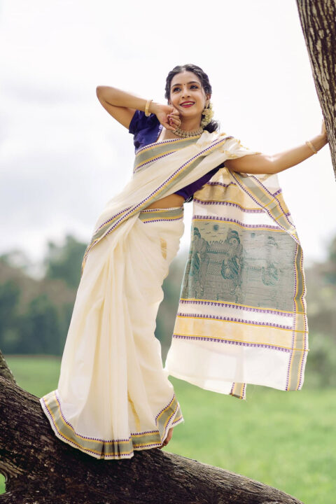 Alphy Panjikaran in Kerala Saree for Onam 2024 Celebration