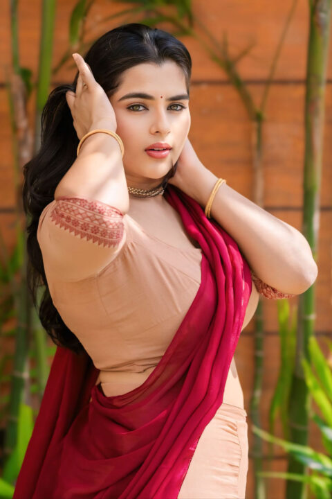 Kavya Kalyanram Radiates in Cream Half Saree sizzling photos