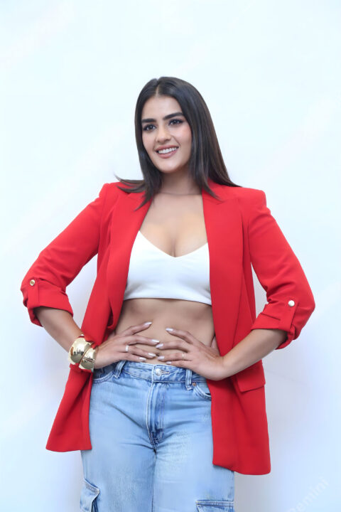 Kavya Thapar Bold Red Blazers Look at Double iSmart Interview