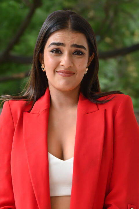 Kavya Thapar Dazzles in Red Blazers at Double iSmart Interview