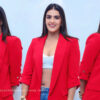 Kavya Thapar Sizzles in Red Blazers at Double iSmart Interview