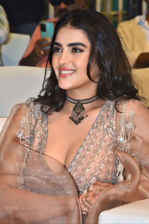 Kavya Thapar Dazzles in Sequin Cape Blouse at Movie Event