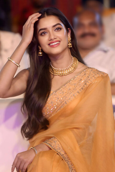 Bhagyashri Borse Glows in Yellow Saree at Mr. Bachchan Pre-Release