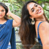 Dharani Priya Madhekar Stuns in Dark Blue Saree at The Deal Poster Launch