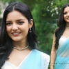 Ambika Vani Stuns in Transparent Sky Blue Saree at Teaser Launch