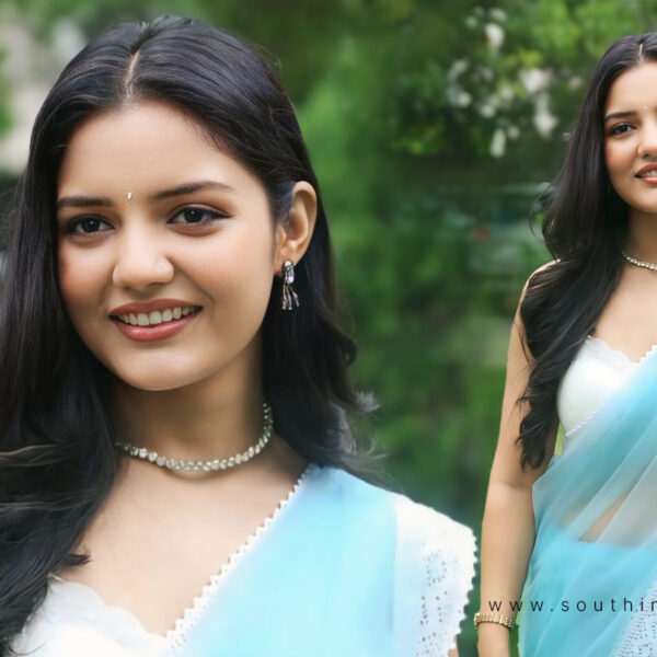 Ambika Vani Stuns in Transparent Sky Blue Saree at Teaser Launch