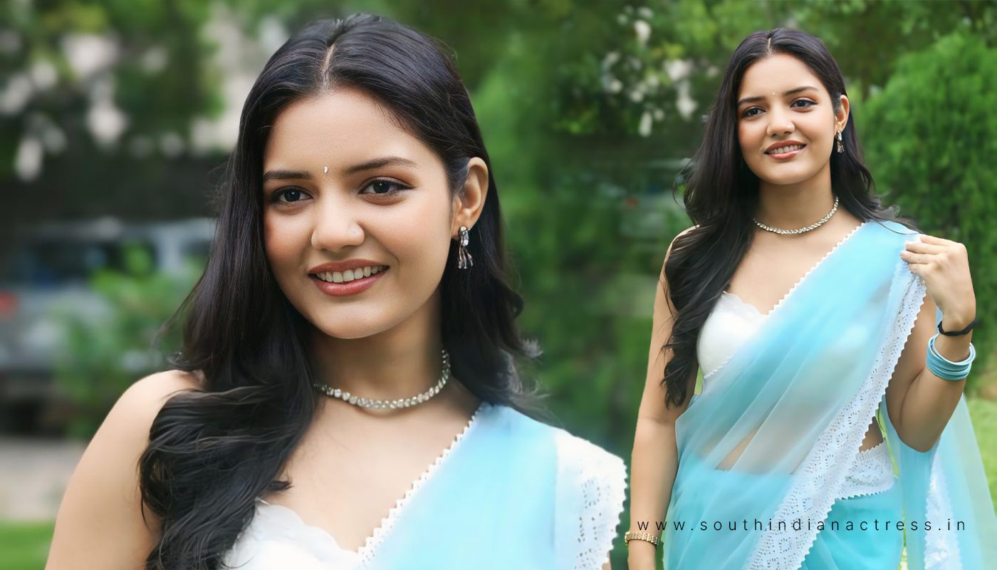 Ambika Vani Stuns in Transparent Sky Blue Saree at Teaser Launch