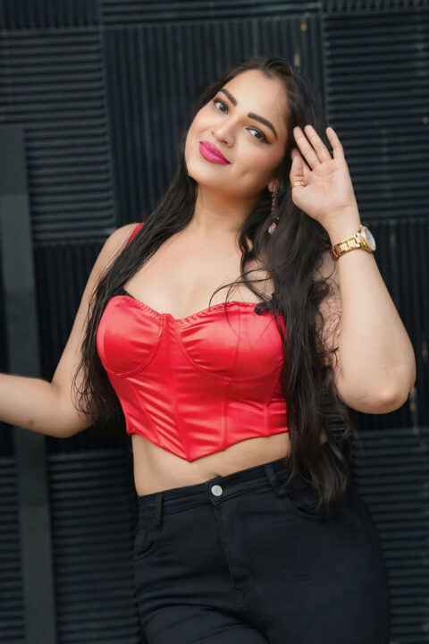 Ashwini Sree Rocks a Red Corset and Black Pants Ensemble