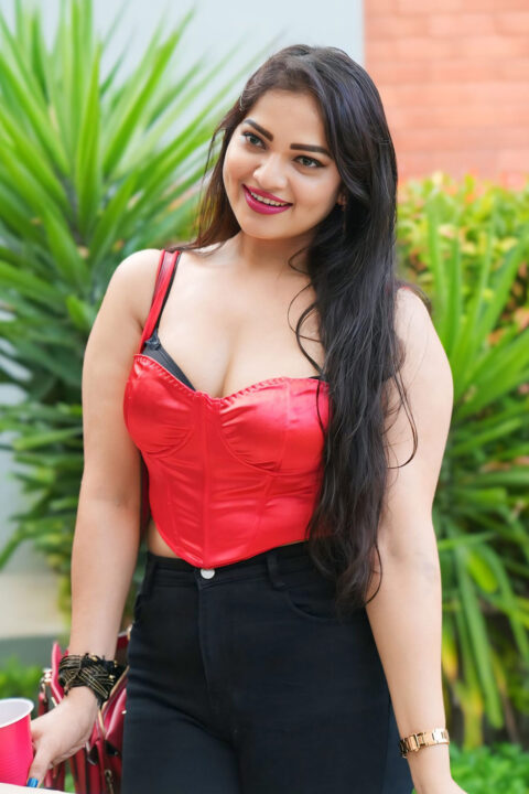 Ashwini Sree in Sultry Look in Red Corset and Black Pants