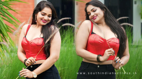 Ashwini Sree in Chic Red Corset Top and Black Pants Combo