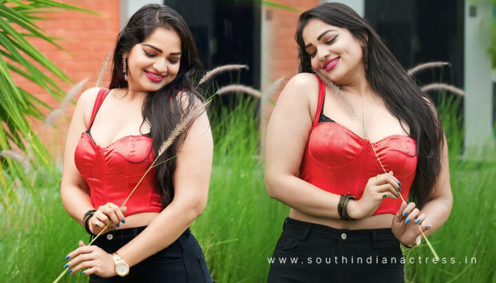 Ashwini Sree in Chic Red Corset Top and Black Pants Combo