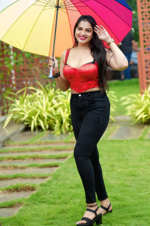 Ashwini Sree Bold Look in Red Corset and Black Pants