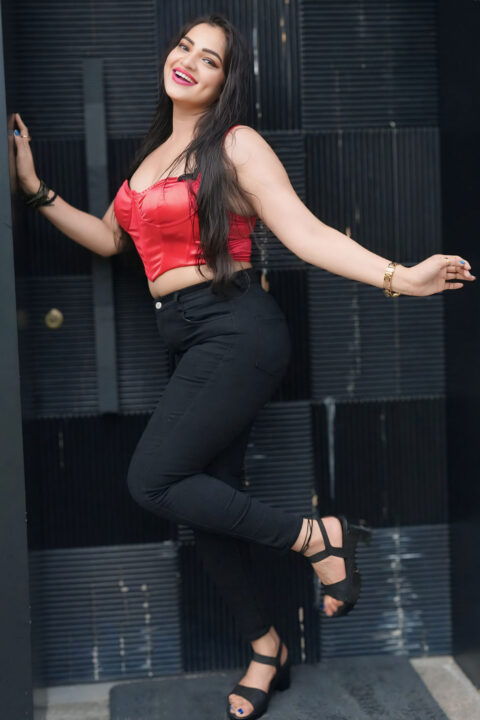 Ashwini Sree Rocks Red Corset and Black Pants Look