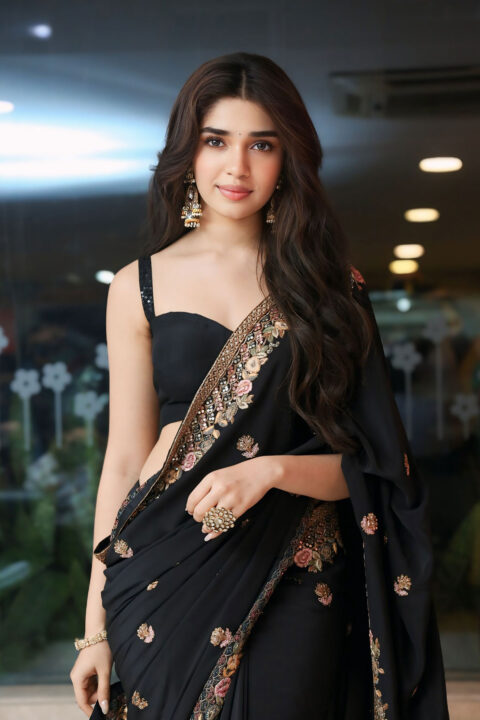 Krithi Shetty Flaunts Black Georgette Saree at ARM Pre-Release