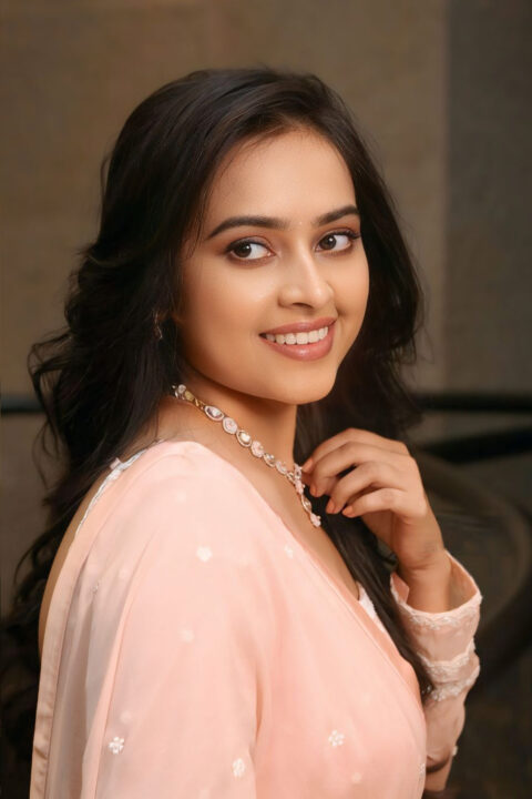 Sri Divya in Stunning Peach Anarkali at Sathyam Sundaram Event