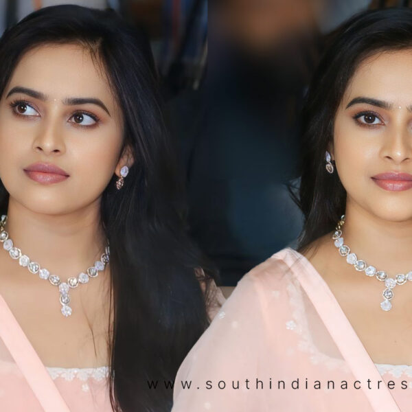 Sri Divya Steals the Show in Peach Anarkali at Sathyam Sundaram