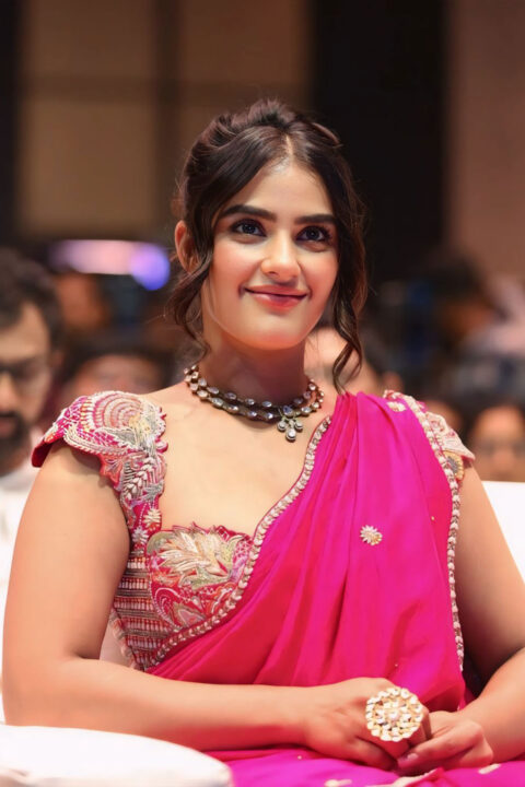 Kavya Thapar Chic Pink Saree Look at Viswam Pre-Release Event