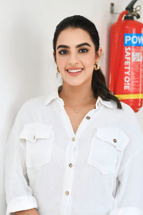 Kavya Thapar Rocks White Shirt and Denim at Viswam Success Event