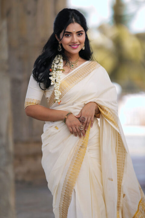 Megha Shetty in a Beautiful Kerala Saree for Traditional Photoshoot