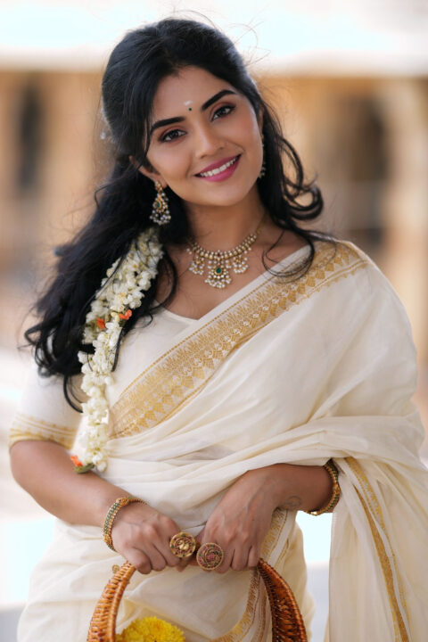 Megha Shetty in Traditional Kerala Saree Styled by Laxmi Krishna