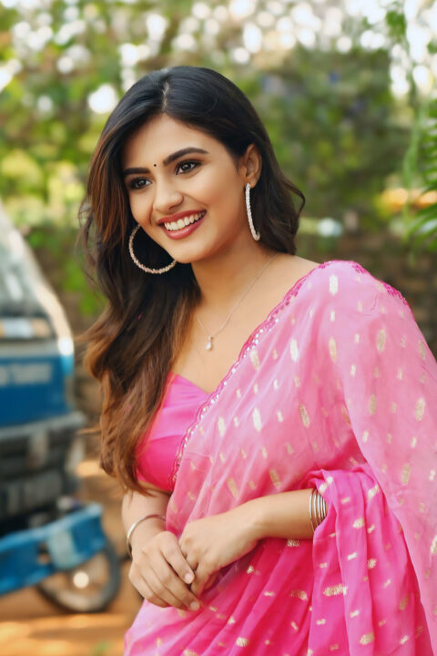 Nayan Sarika Stuns in Traditional Pink Saree at KA Press Meet