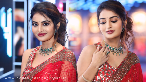 Ananya Nagalla Sizzles in Red Saree at Pottel Trailer Event