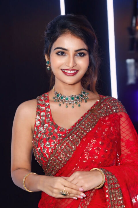 Ananya Nagalla Stuns in Red Georgette Saree at Pottel Event