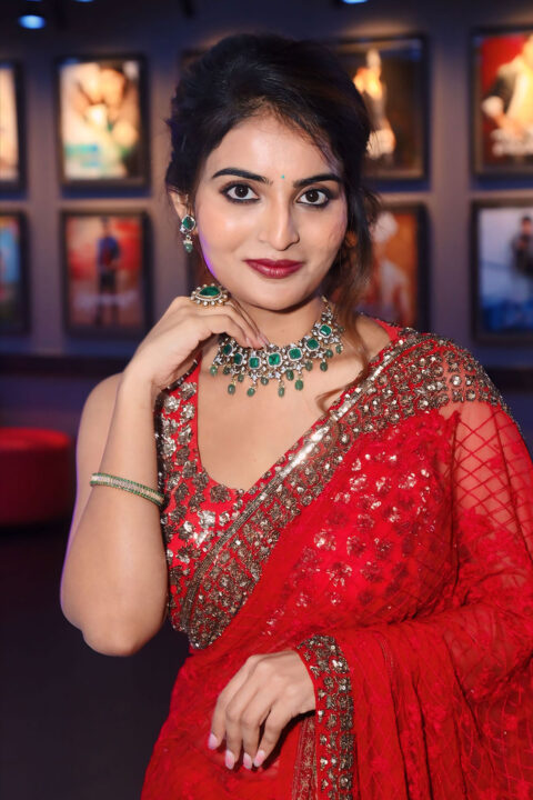 Ananya Nagalla Slays in Red Saree at Pottel Trailer Launch