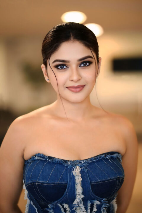 Vaibhavi Shandilya Stuns in Ruffled Denim Gown at Martin Pre-release Event