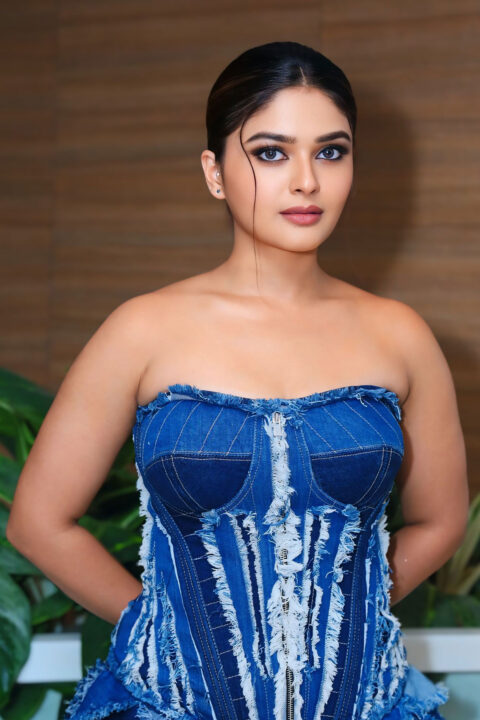 Vaibhavi Shandilya Looks Stunning in Ruffled Denim Gown at Martin Event