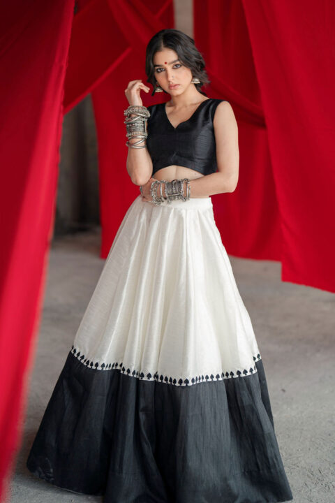 Anaswara Rajan in Black and White Panel Skirt Lehenga for FWD Life Magazine