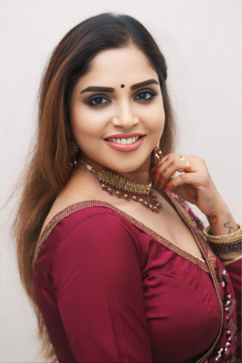 Karunya Chowdary in Glamorous Embroidered Saree