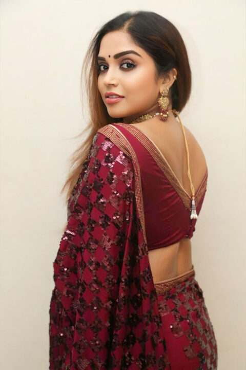 Karunya Chowdary Glams Up in Embroidered Crepe Saree