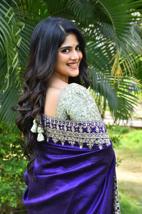 Megha Akash Beautiful Purple Saree Look at Vikkatakavi Meet