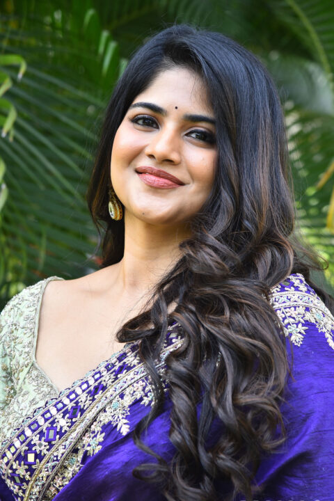 Megha Akash in Purple Saree at Vikkatakavi Pre-Release Press Meet