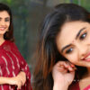 Nayan Sarika in Beautiful Maroon Silk Saree at KA Thanks Meet Event