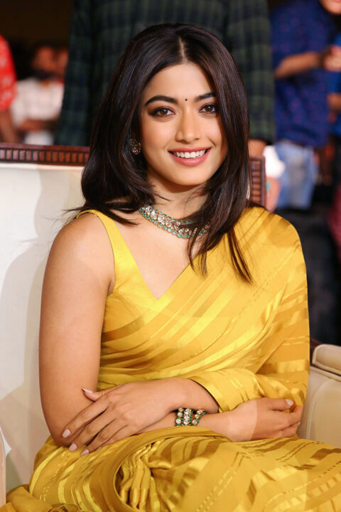 Rashmika Mandanna Wows in Satin Saree at Pushpa 2 Kochi Promotion