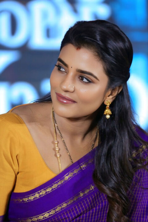 Aishwarya Rajesh Saree Style at Sankranthiki Vasthunnam Press Meet