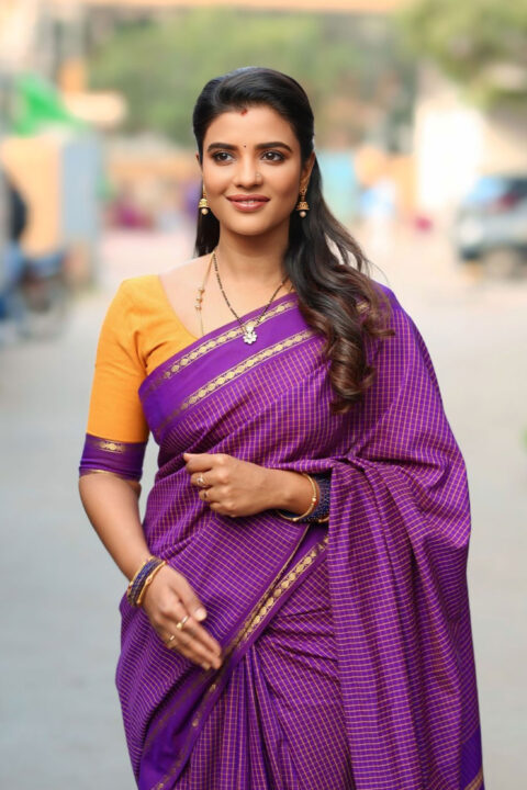 Aishwarya Rajesh in Saree for Sankranthiki Vasthunnam Release Meet