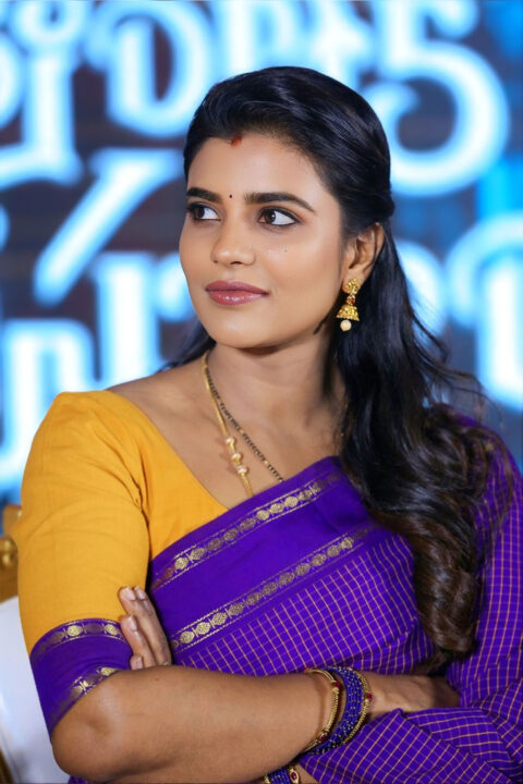 Aishwarya Rajesh Saree Look at Sankranthiki Vasthunnam Press Meet