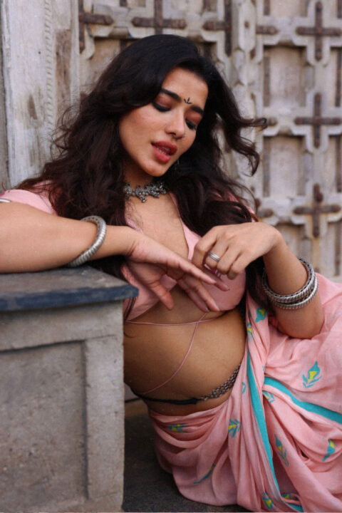 Ketika Sharma Sizzling Hot Peach Traditional Outfit